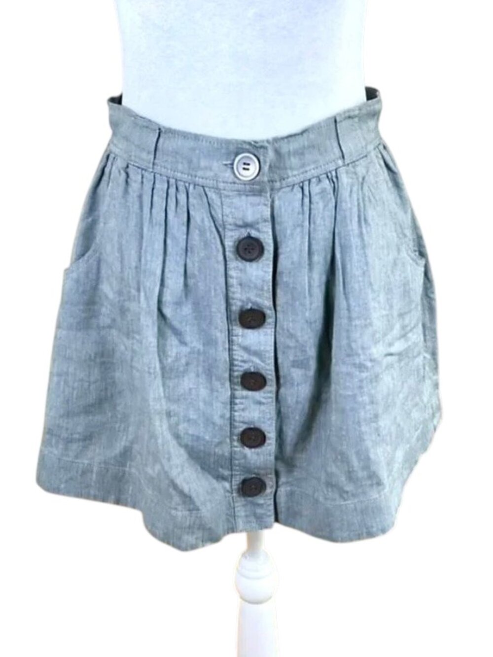 Jill Stuart Skirt Linen Button Front Blue (2)